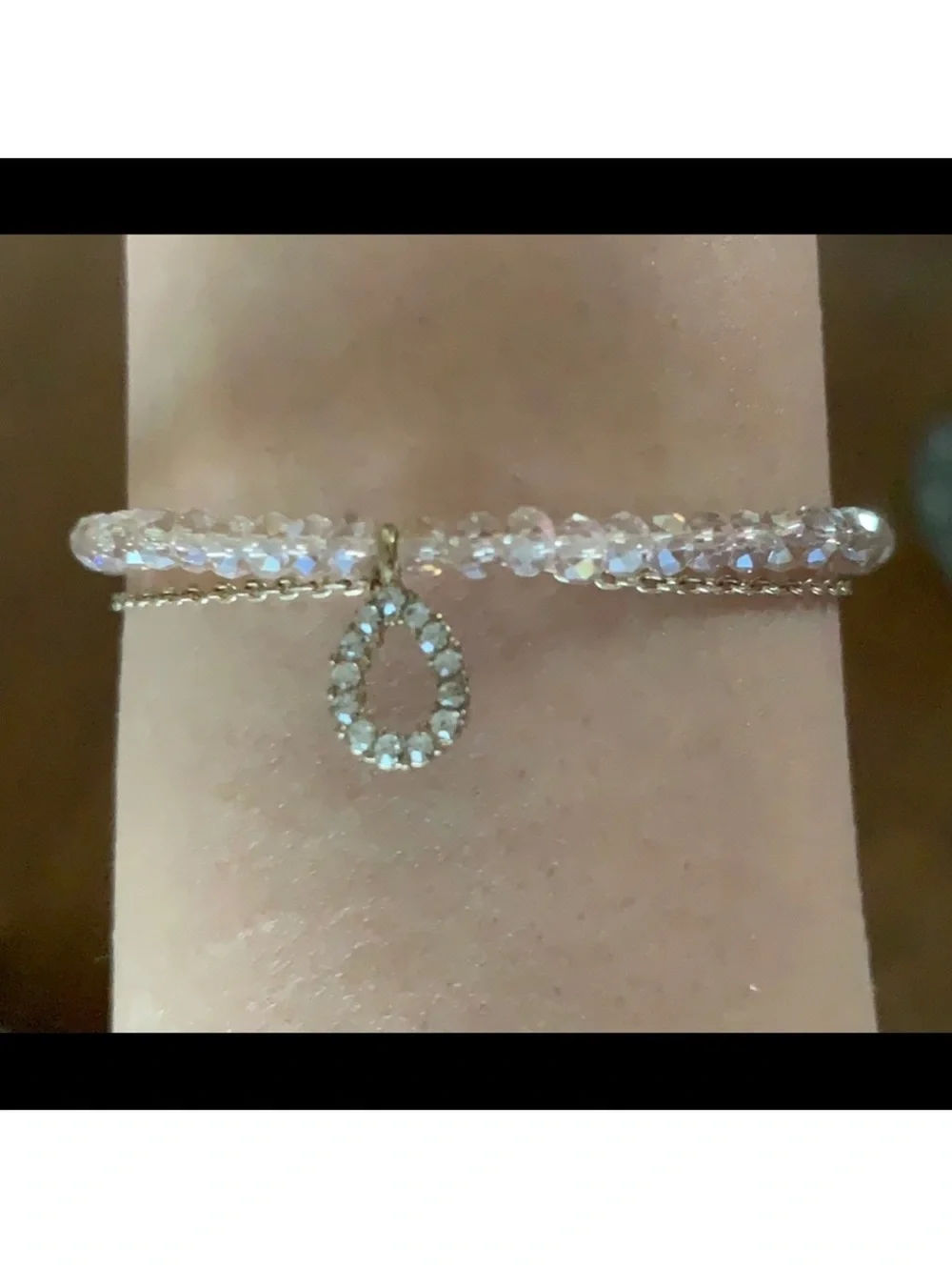 Forever 21 Gold-Tone Pink Crystal Stretch Bracelet with Pave Teardrop Charm